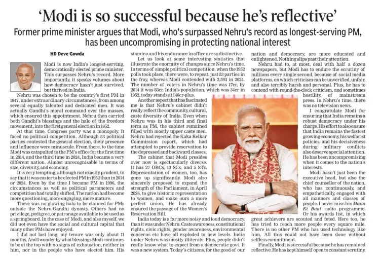 Rijiju Highlights Devegowda Article on Modi's Long Tenure