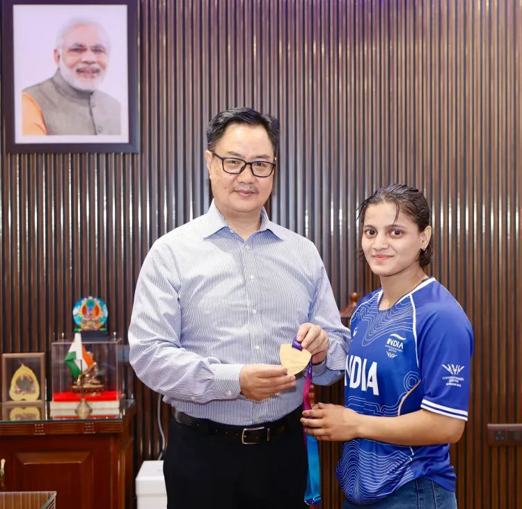 Rijiju meets Asmita Dey, India's first CWG Judo Gold medallist