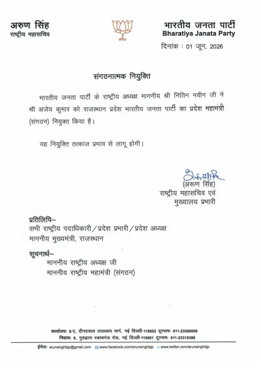 Shekhawat Congratulates Ajey Kumar on BJP Rajasthan Org Post
