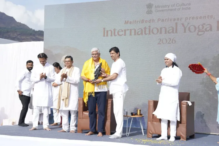 Shekhawat joins International Yoga Day at Karjat ashram