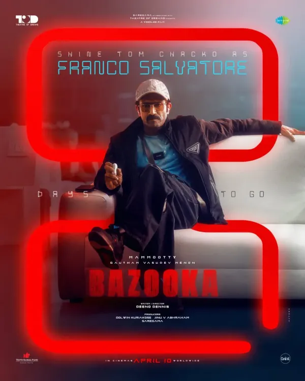 Shine Tom Chacko Takes on Franco Salvatore Role in Mammootty’s ‘Bazooka’