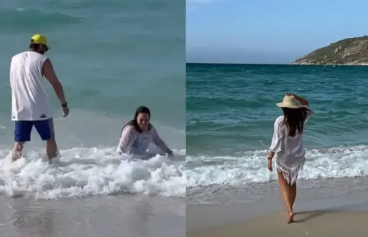 Sonakshi Sinha Surprised as Husband Zaheer Iqbal Playfully Pushes Her into the Water