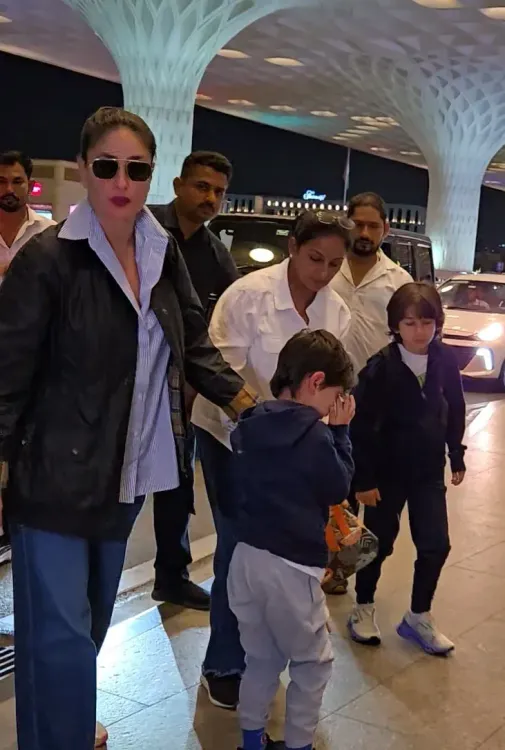 Kareena Kapoor spotted at Mumbai airport with sons Taimur and Jeh for midnight flight