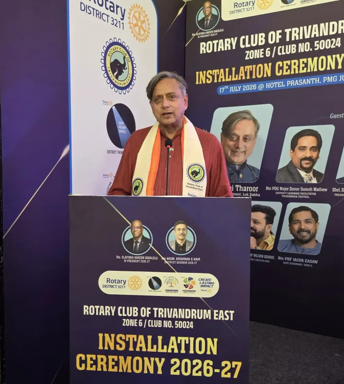 Tharoor Inaugurates Rotary Club Trivandrum East After Elevator Drama