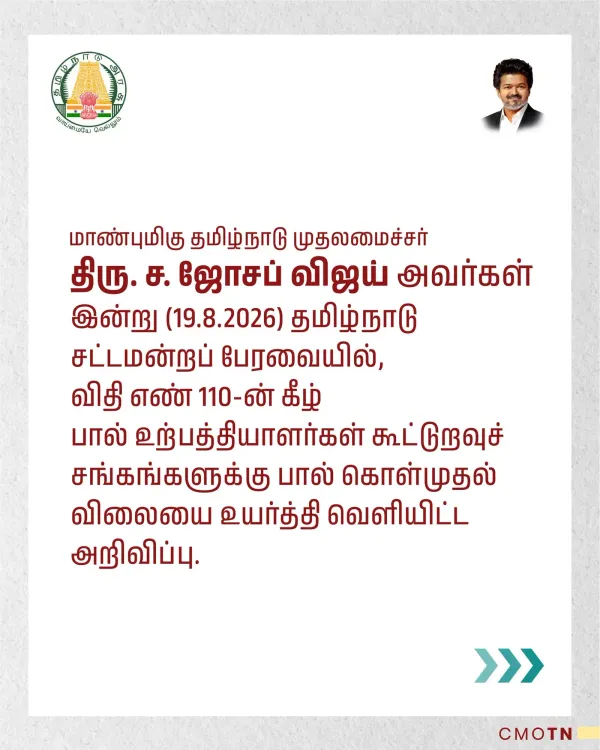 TN CM Joseph Vijay hikes milk procurement price for dairy cooperatives