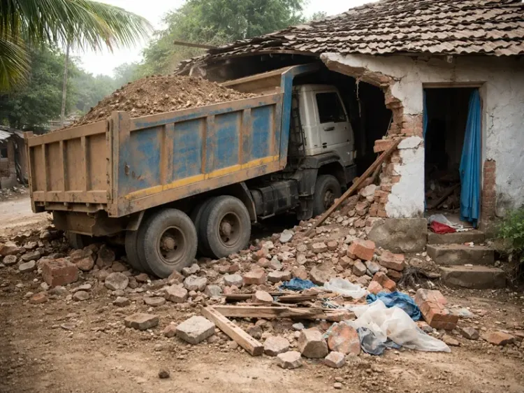 Out-Of-Control Dumper Truck Crashes Into House in Madhya Pradesh, Resulting in One Fatality and Four Injuries