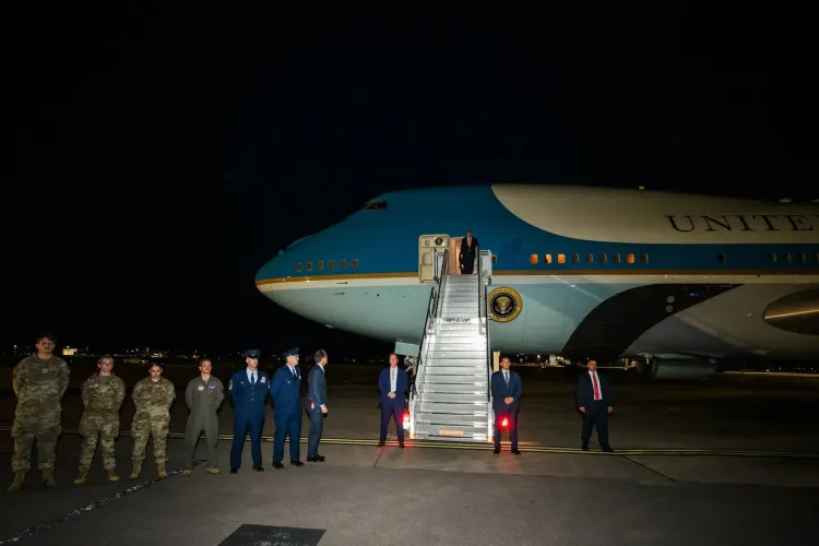 Trump Departs England Aboard Former Air Force One at RAF Mildenhall