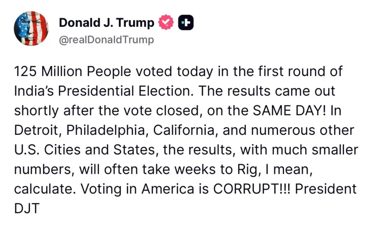 Trump mistakes Brazil for India, claims 125 million voted in 'India's Presidential Election'