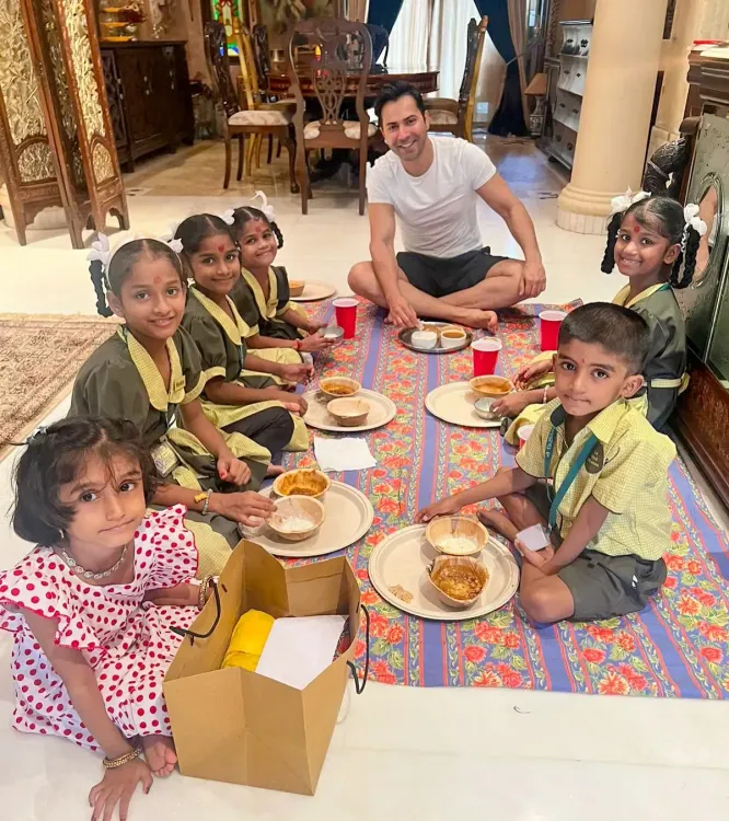 Did Varun Dhawan Have the Best Meal Celebrating Ashtami with Kids?