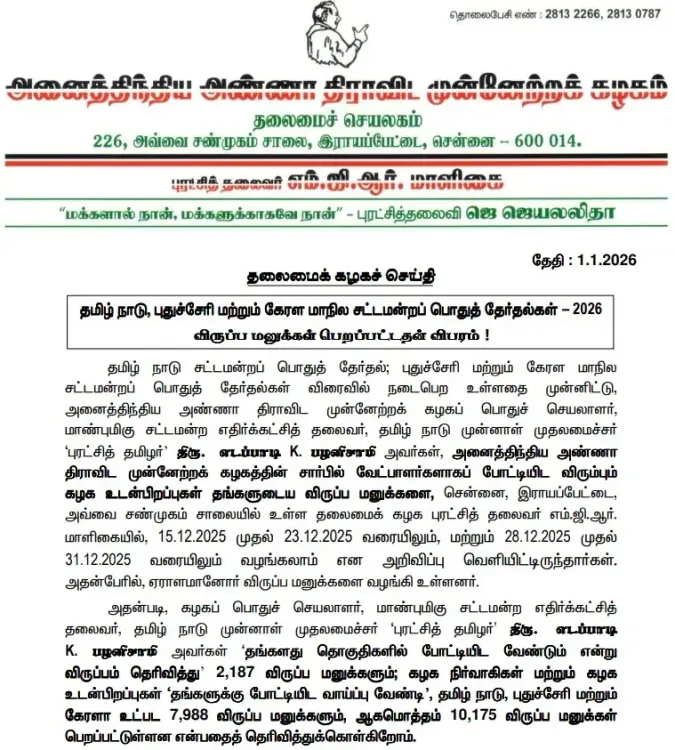 क्या पलानीस्वामी पर भरोसा बढ़ रहा है? एआईएडीएमके को मिले 10,175 उम्मीदवारों के आवेदन