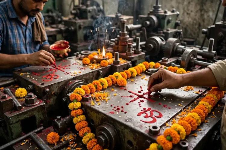 विश्वकर्मा पूजा 2026: मशीनों पर स्वस्तिक, ॐ और शुभ-लाभ लिखने के पीछे क्या है धार्मिक मान्यता?