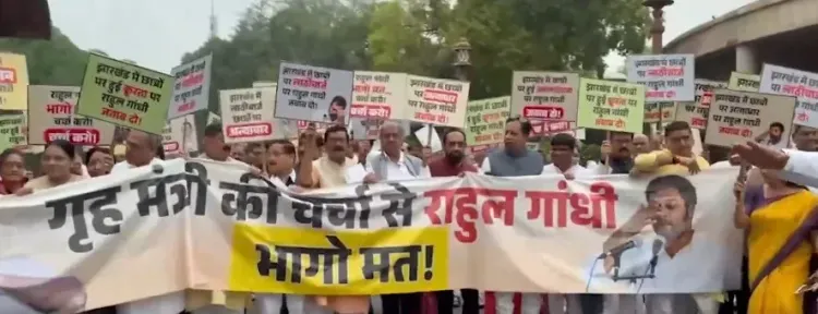 NDA MPs march in Parliament with 'Rahul Gandhi bhago mat' placards over Home Minister debate