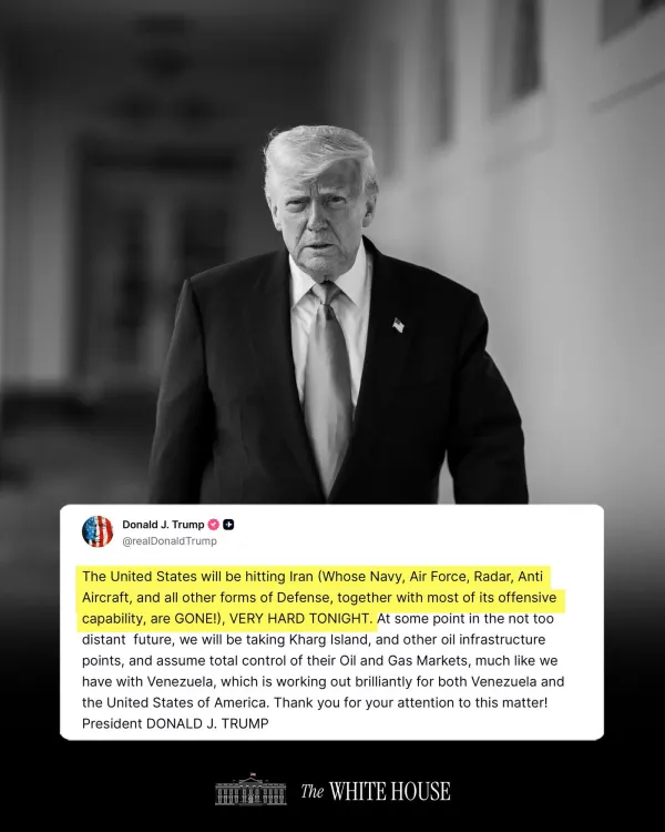 White House Announces US Strike on Iran 'Tonight'