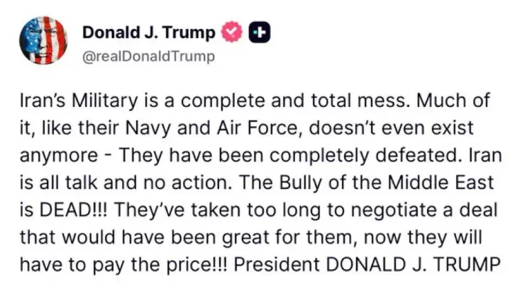White House Declares Iran's Military 'Completely Defeated'