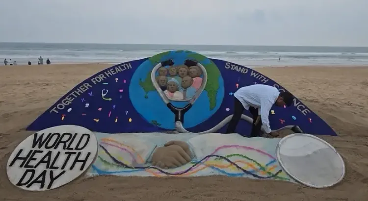 Celebrating World Health Day: Sudarsan Pattnaik's Sand Sculpture Honors Frontline Workers