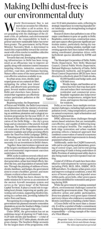 Yadav Outlines Dust-Free Delhi Plan on World Environment Day