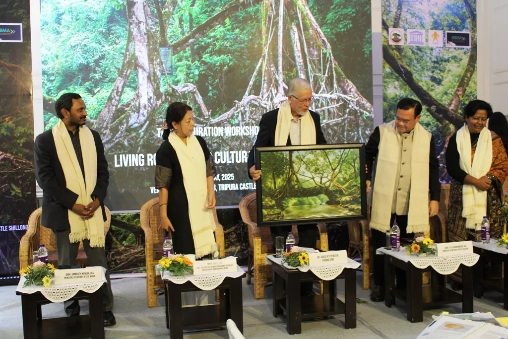 How is Meghalaya's government enhancing UNESCO focus on living root bridges?