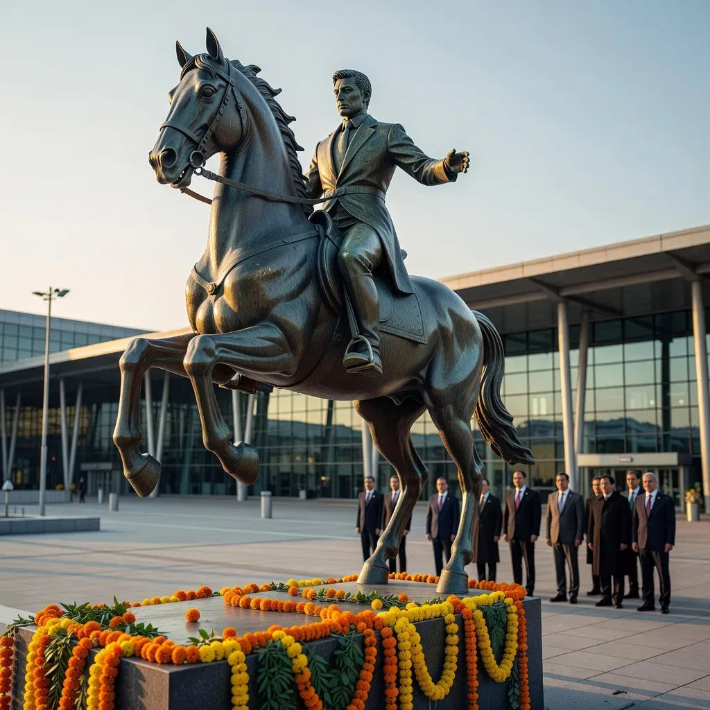 CM Fadnavis Unveils Shivaji Statue at Navi Mumbai Airport