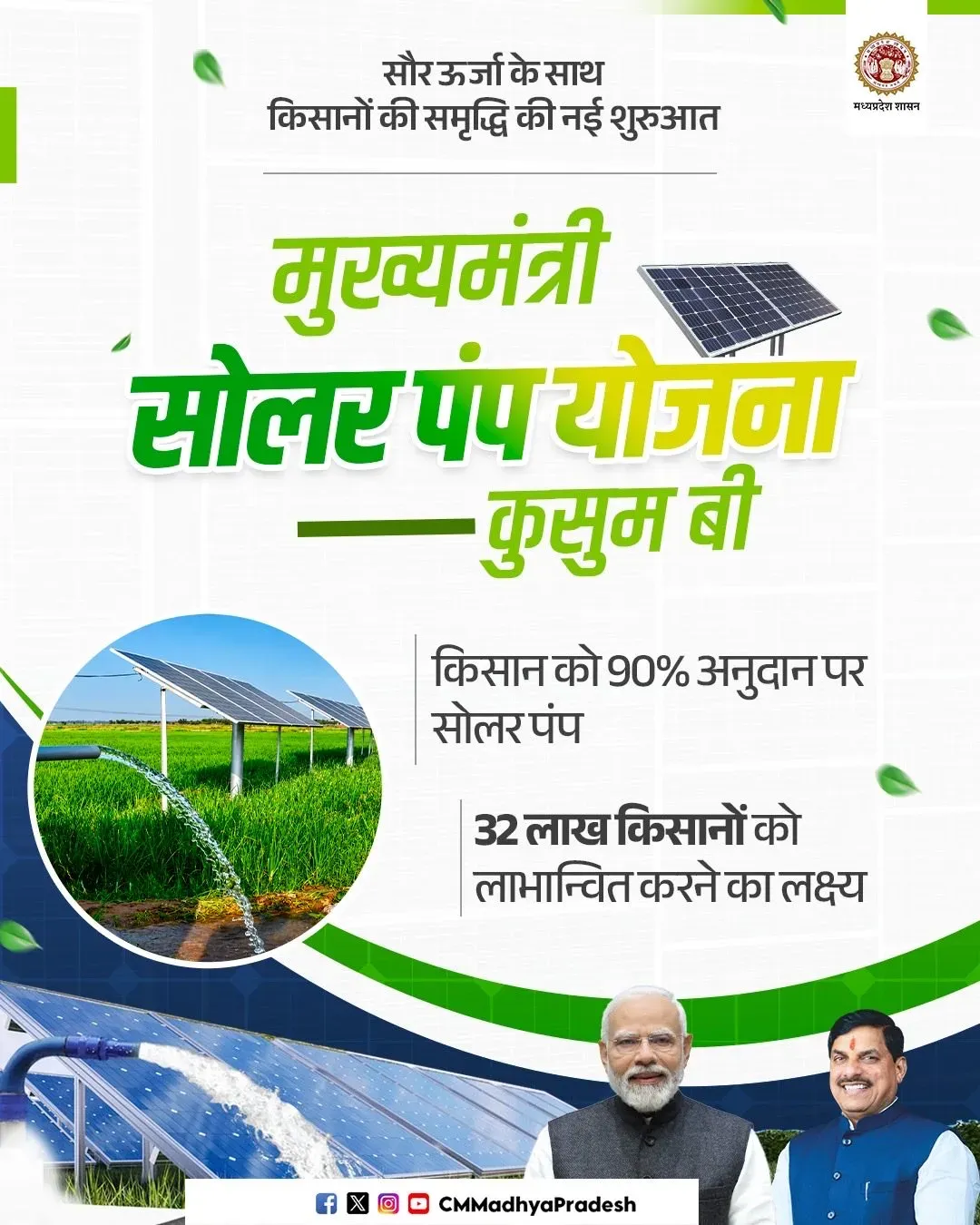 MP CM Office: 90% Subsidy Solar Pumps for Farmers via Kusum B