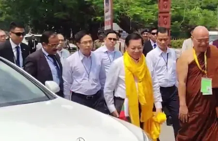 Myanmar President Min Aung Hlaing offers prayers at Mahabodhi Temple in Bodh Gaya