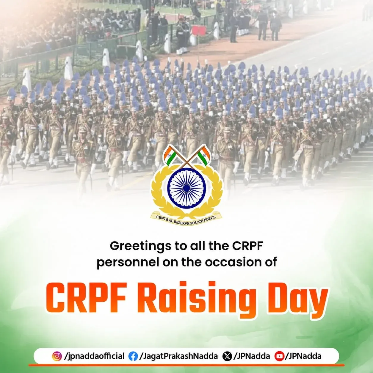 Nadda Greets CRPF on Raising Day, Hails Force's Courage