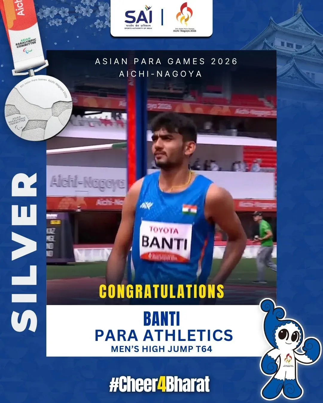 Nadda Hails Banti's Silver in High Jump T64 at Asian Para Games