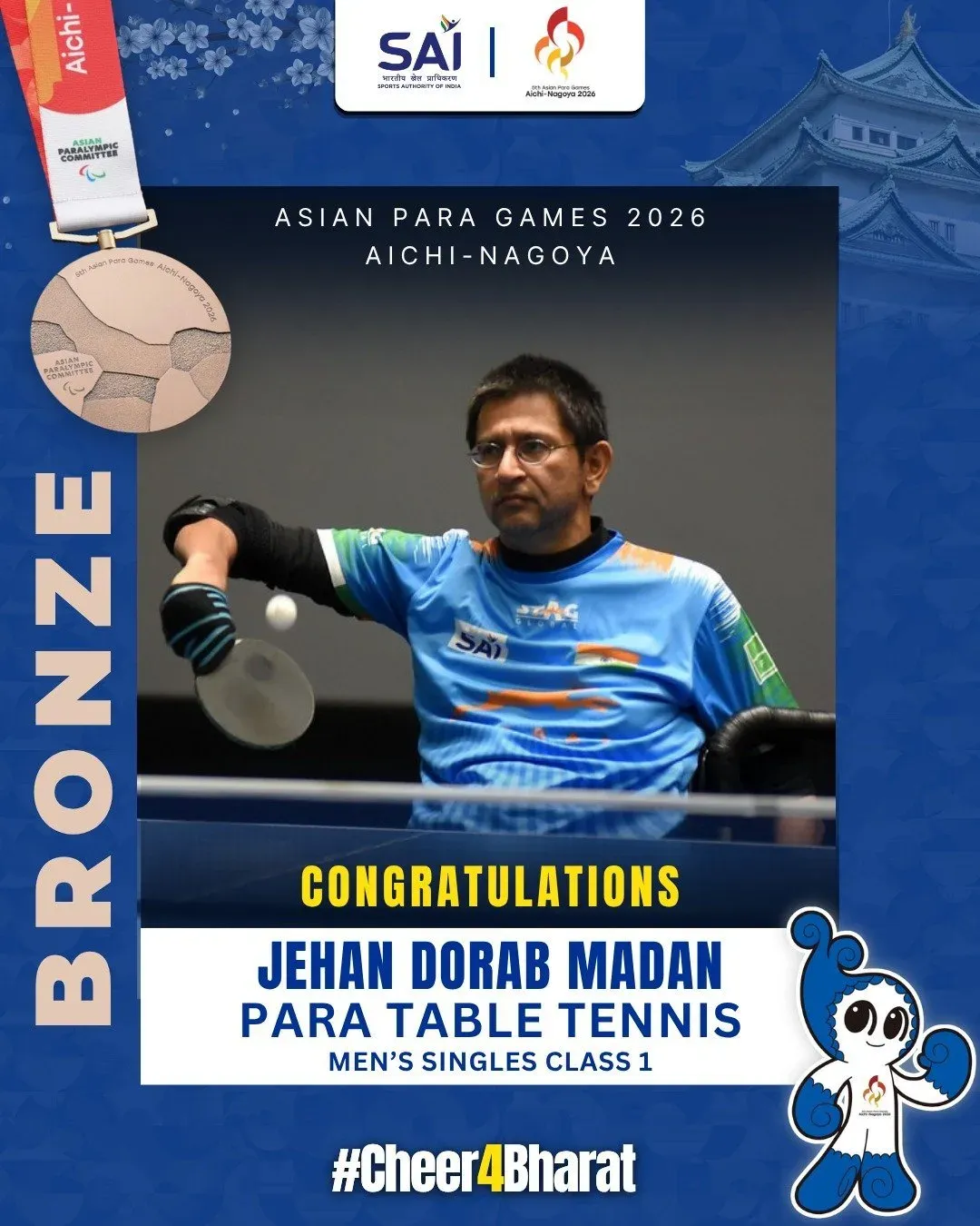 Nadda Hails Jehan Madan's Bronze at Asian Para Games 2026