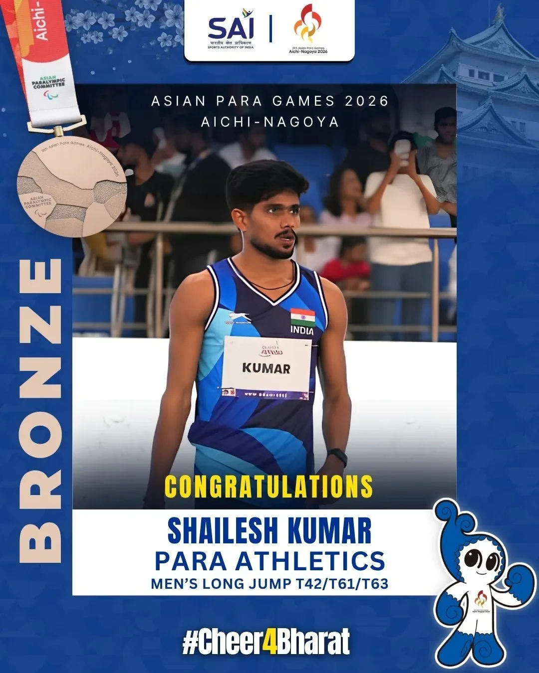 Nadda hails Shailesh Kumar's bronze at Asian Para Games 2026
