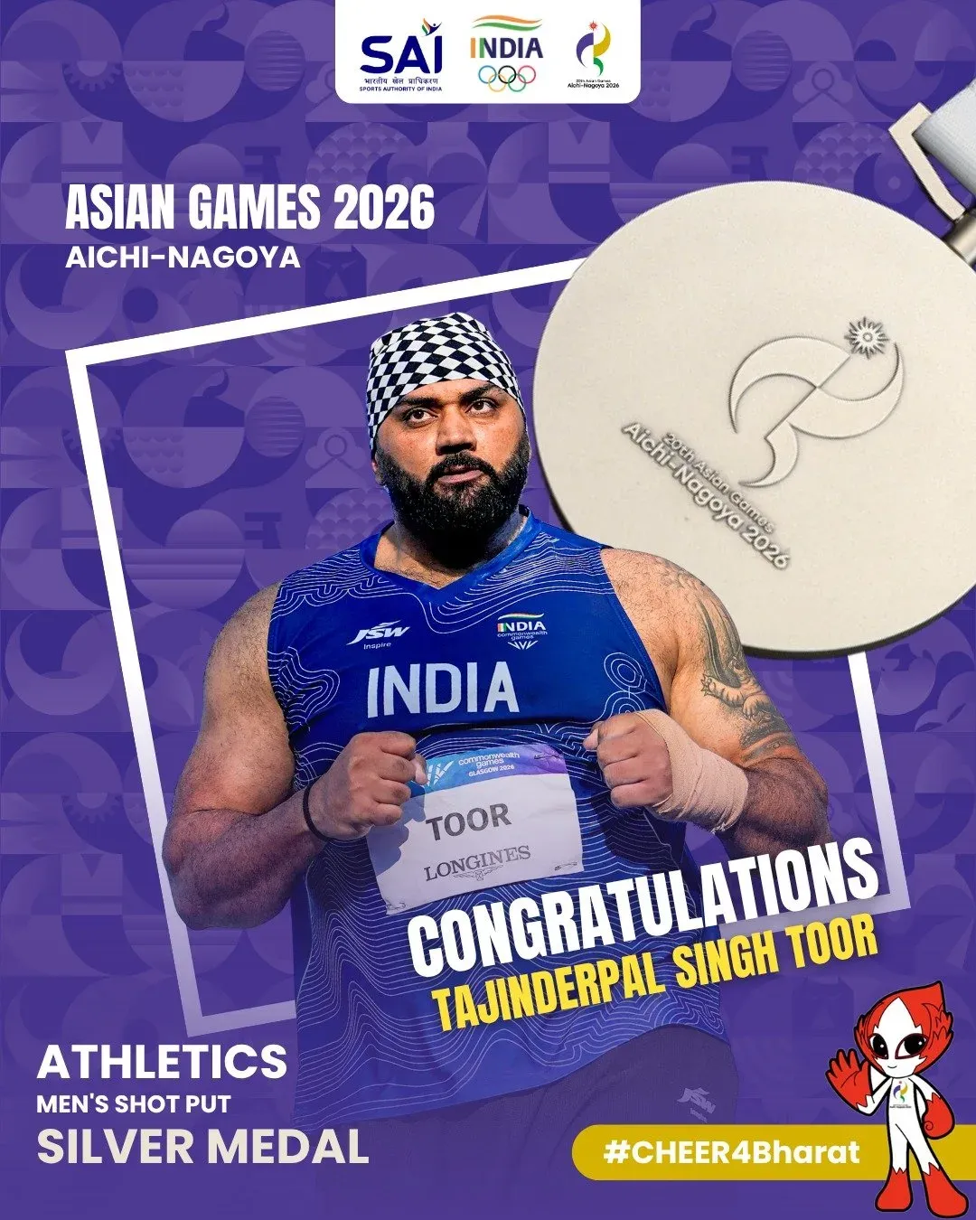Nadda hails Tajinderpal Singh Toor's Silver in Shot Put at Asian Games 2026