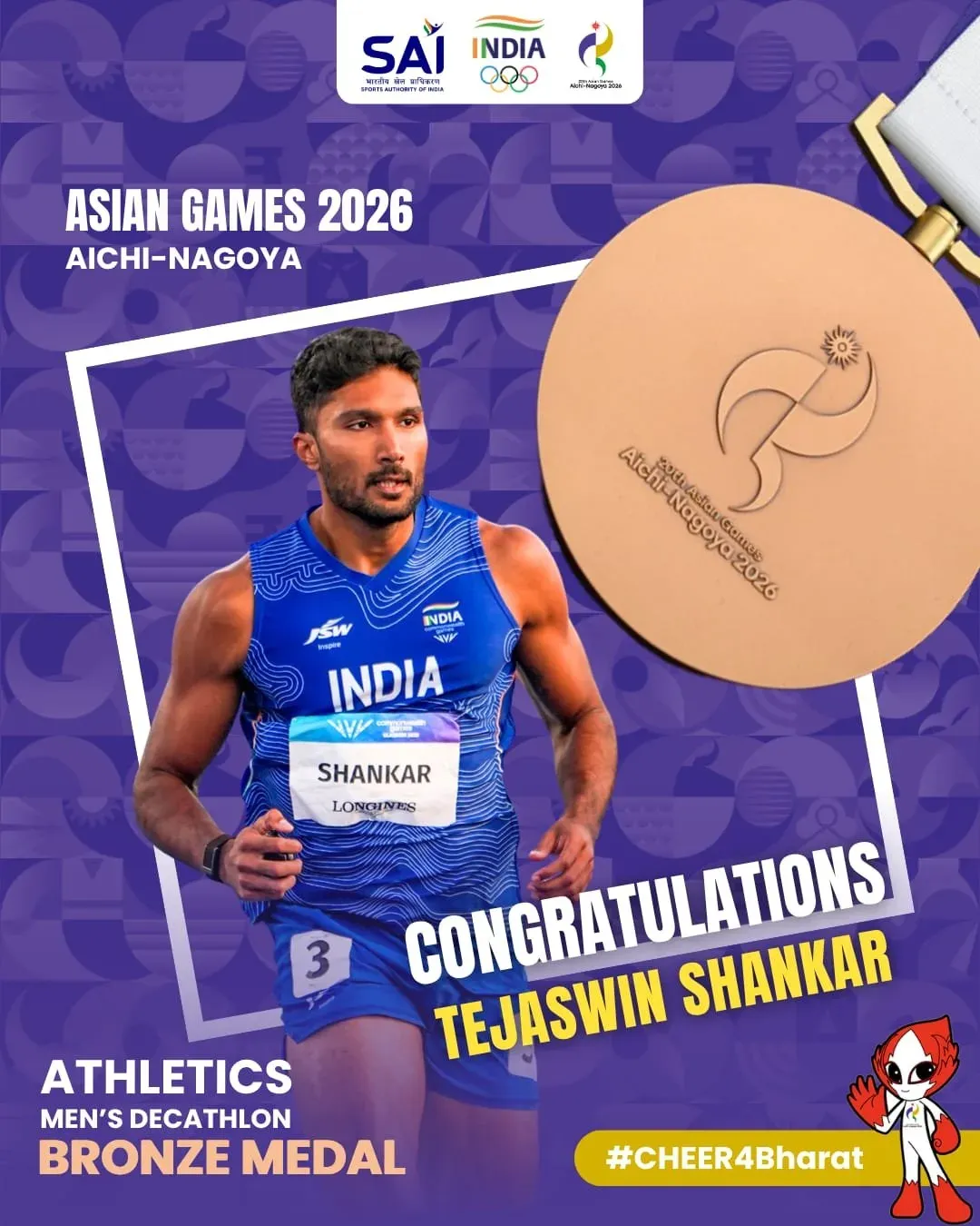 Nadda hails Tejaswin Shankar's Asian Games 2026 decathlon bronze