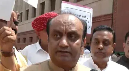 NDA protests at Parliament's Makar Dwar over NEET disruption by Congress