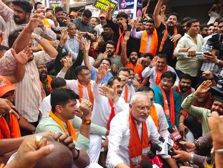 NEET row: BJP protests outside Gujarat Congress HQ in Ahmedabad