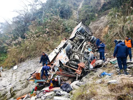 Nepal bus plunge kills 8, injures 16 on B P Highway in Kavrepalanchok