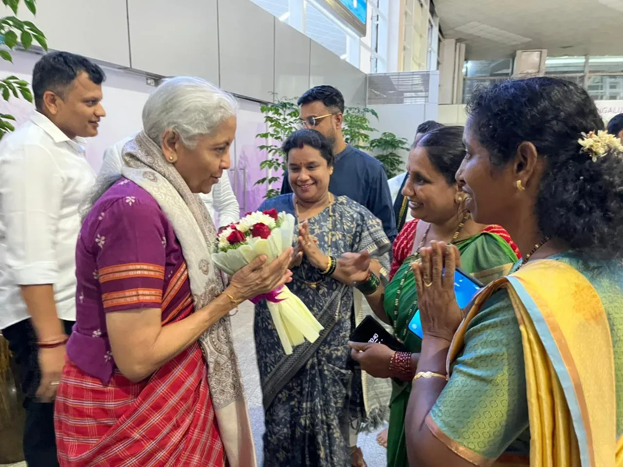 Nirmala Sitharaman arrives in Mangaluru, welcomed by BJP leaders