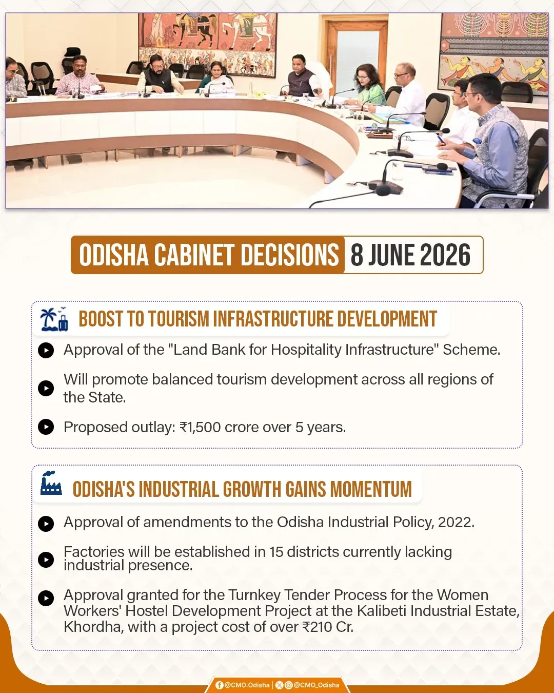 Odisha Cabinet Approves ₹1,500 Cr Tourism Fund, Industrial Push
