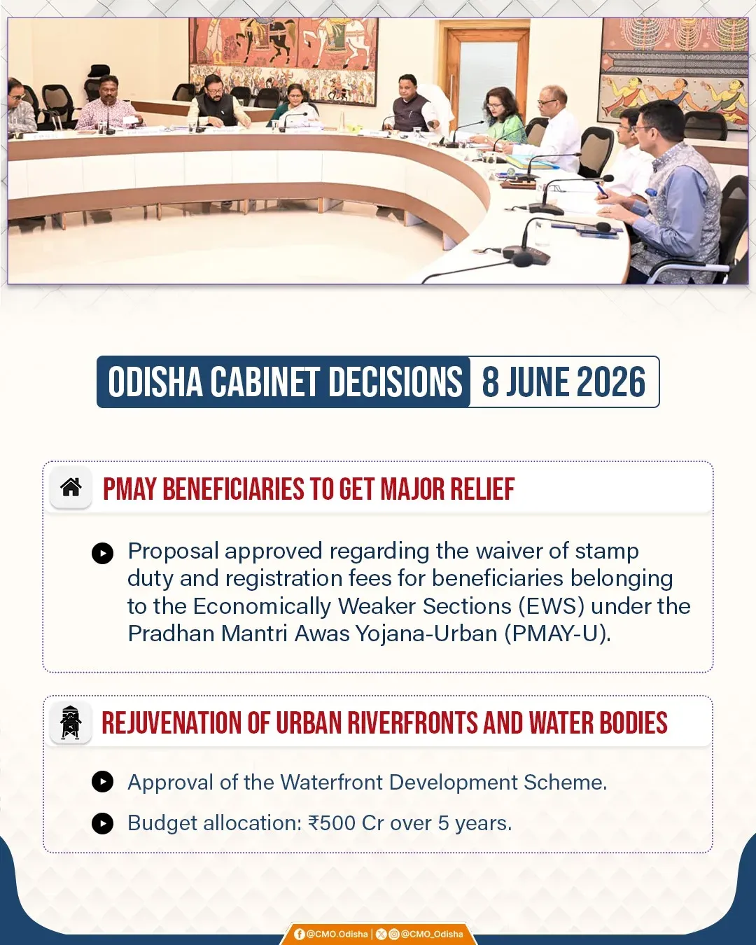 Odisha Cabinet Approves PMAY Stamp Duty Waiver, ₹500 Cr Waterfront Scheme