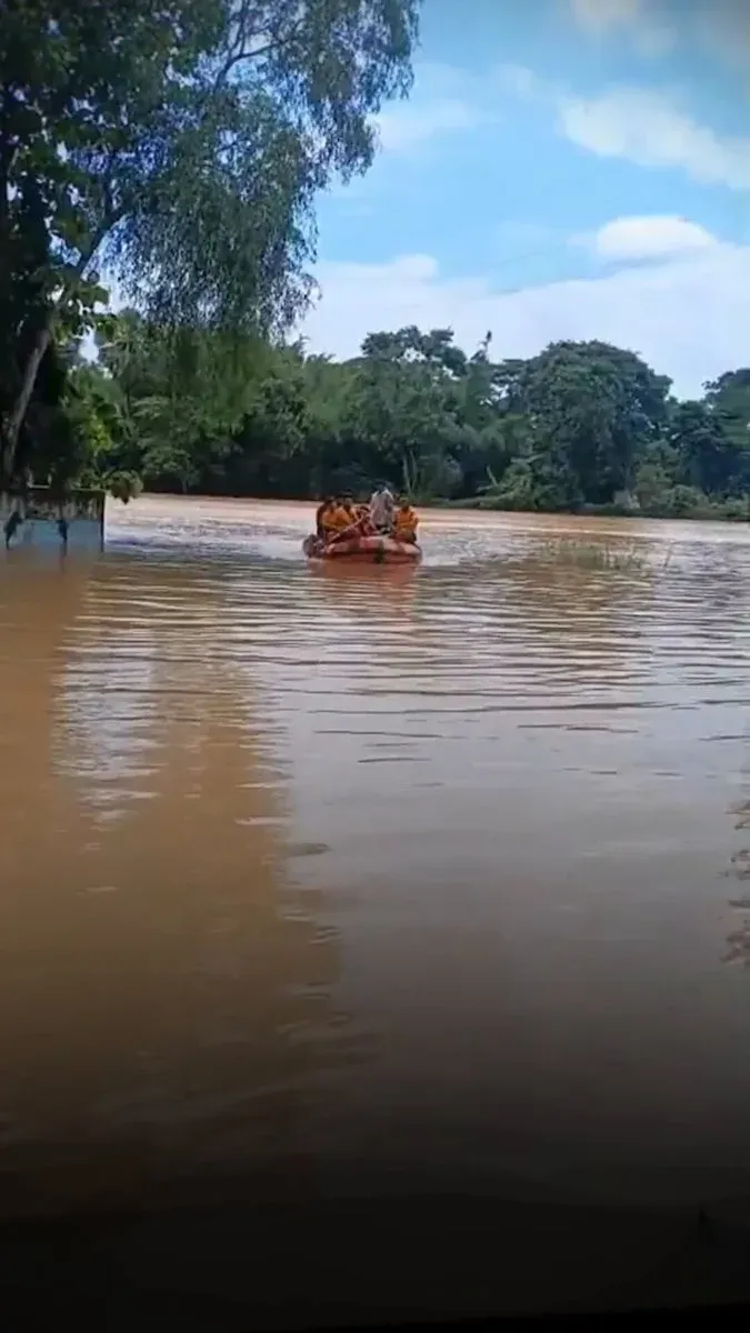Odisha Fire Services rescue women trapped in flood waters