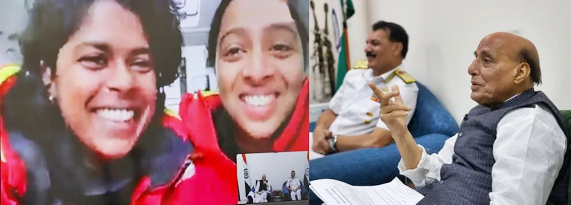 On the Threshold of Women's Day, Defence Minister Engages with INSV Tarini Crew