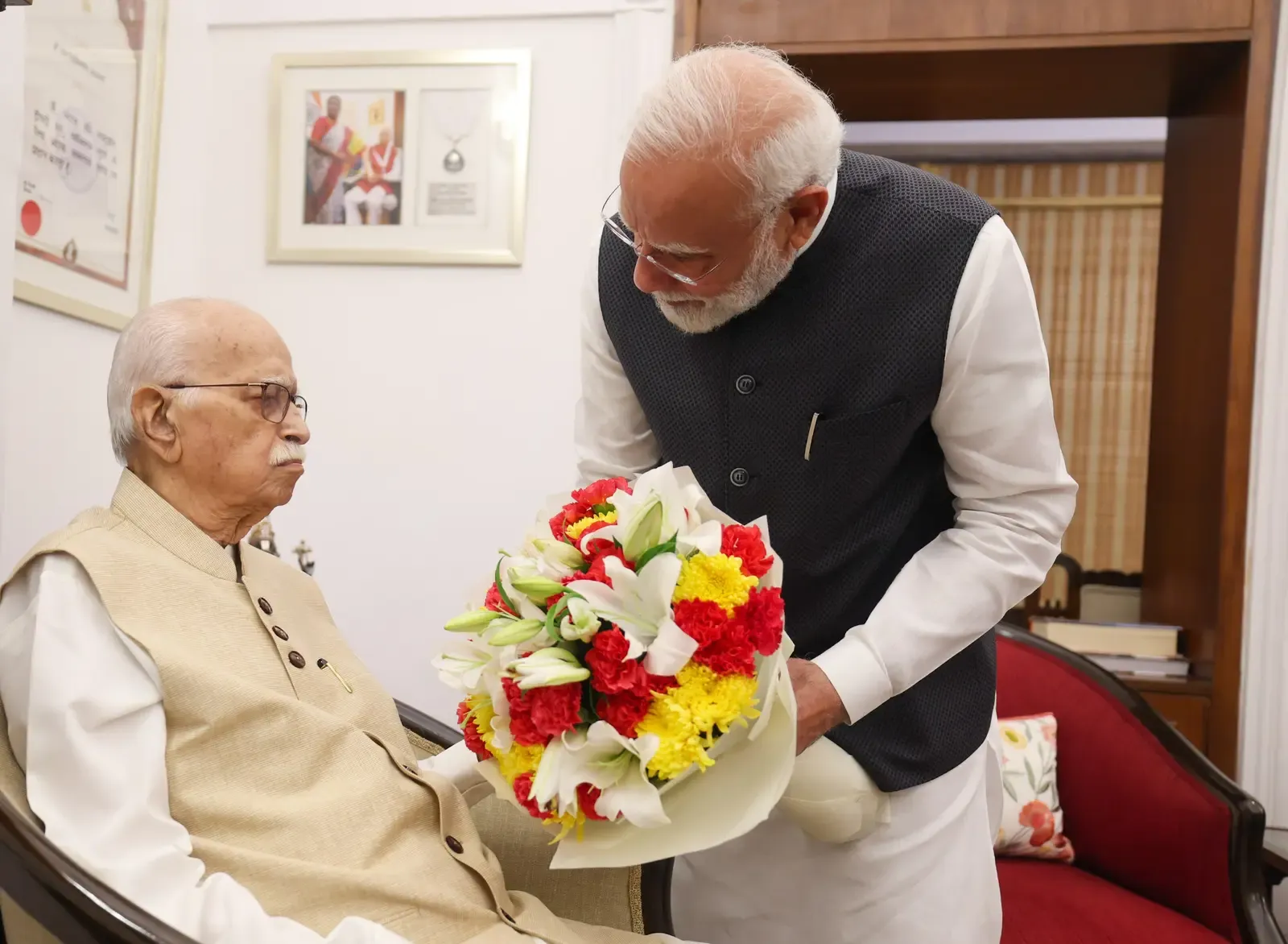 PM Modi marks 25 years in executive office, calls on BJP patriarch L.K. Advani