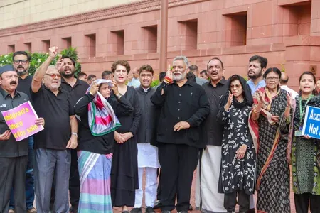 NEET paper leak protest: Opposition MPs in black outside Parliament, allege police brutality