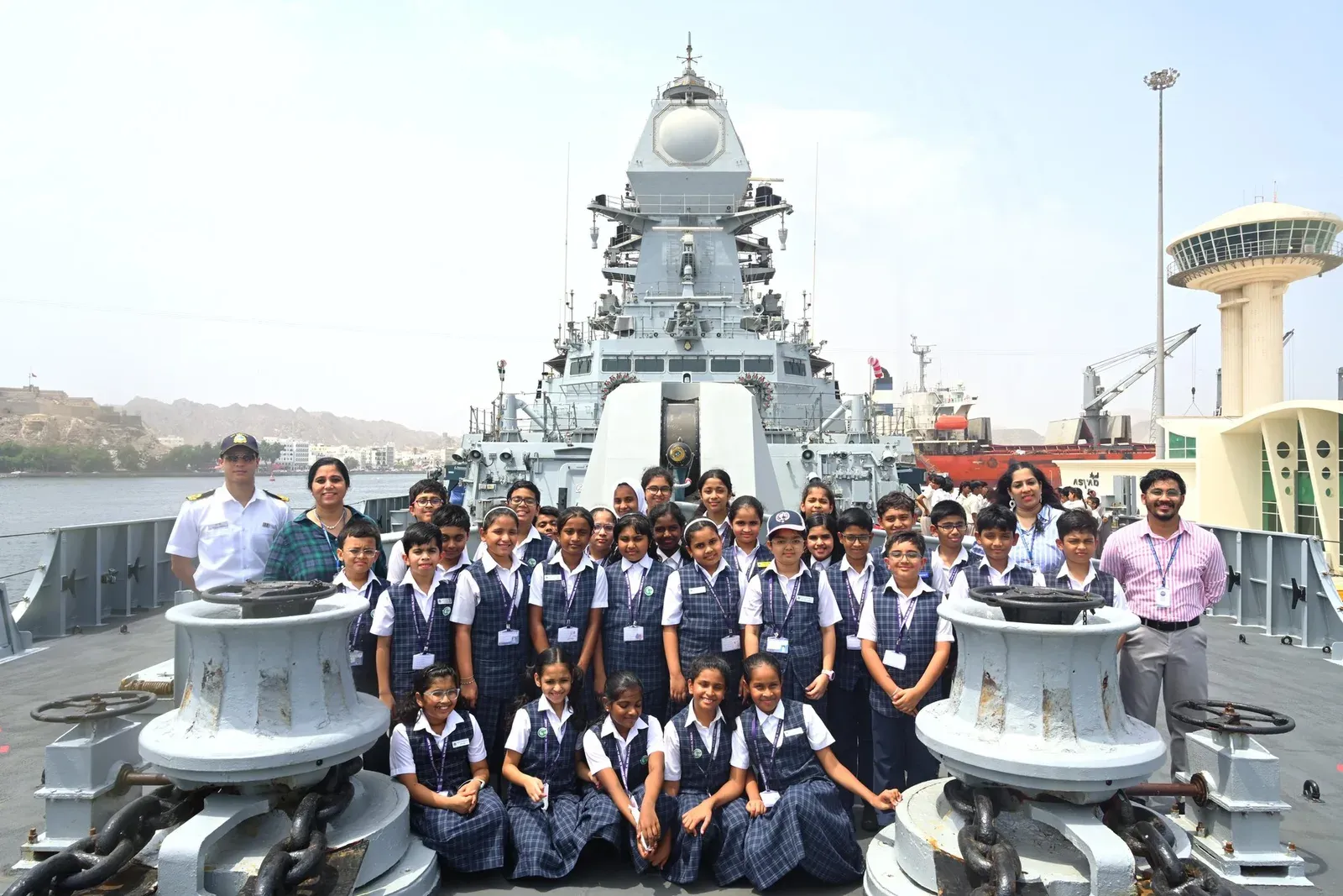 INS Imphal at Muscat: 200+ students tour India's warship on 80th Independence Day
