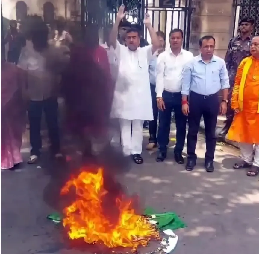 BJP Legislators in Bengal Protest Pahalgam Attack and Burn Pakistan Flags
