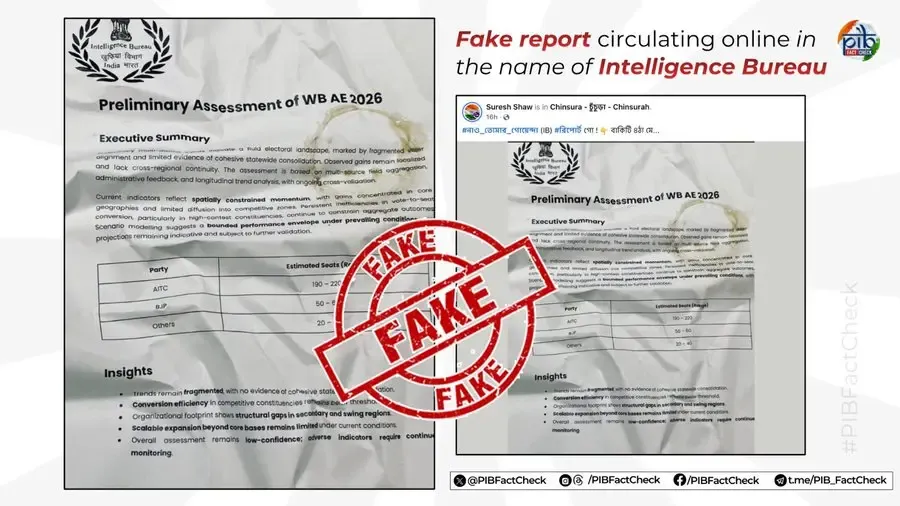 PIB Fact Check debunks fake IB report on West Bengal polls 2026