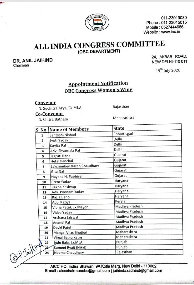 Pilot congratulates Suchitra Arya on OBC women's wing role