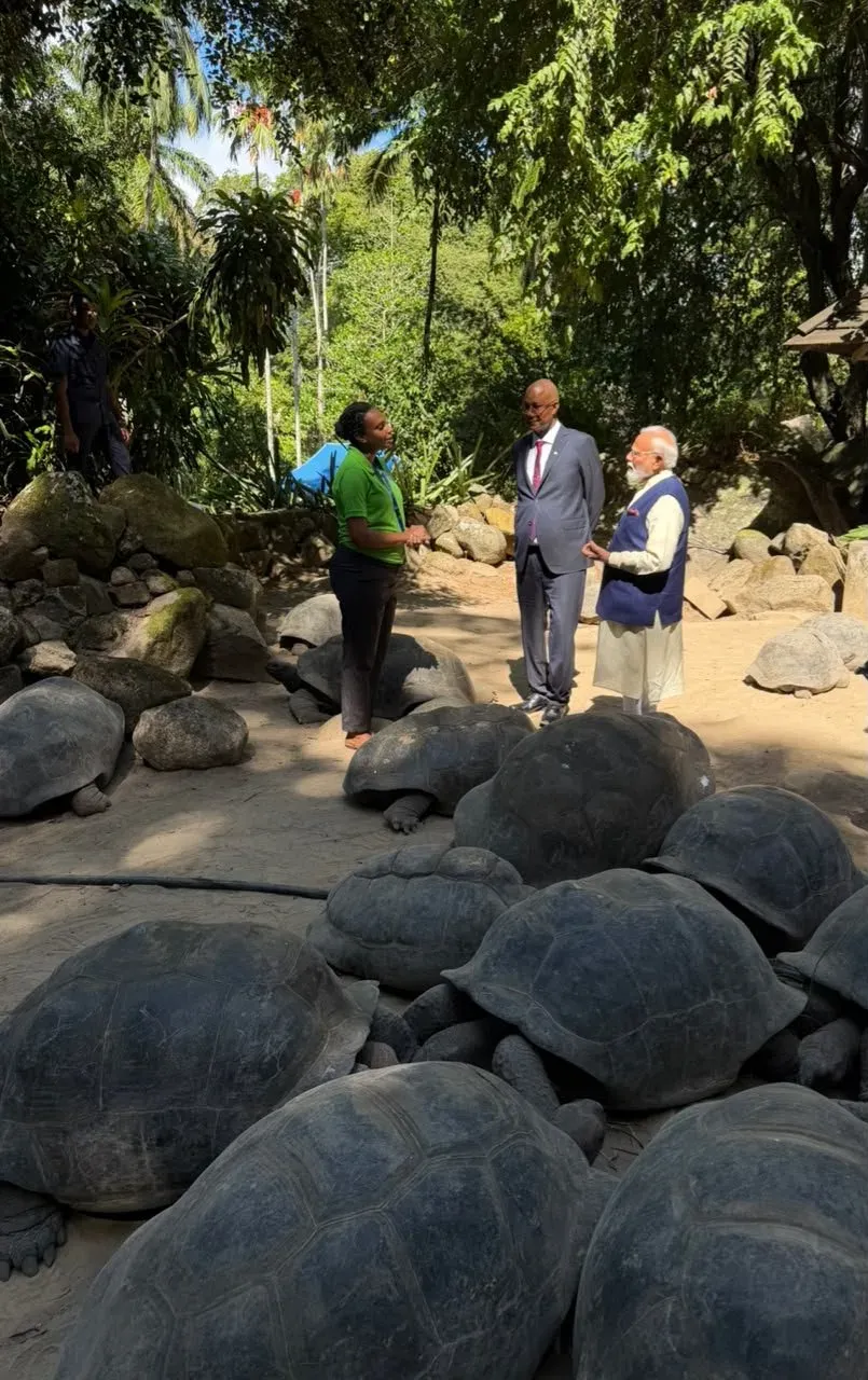 PM Modi Visits Giant Tortoise Enclosure in Seychelles