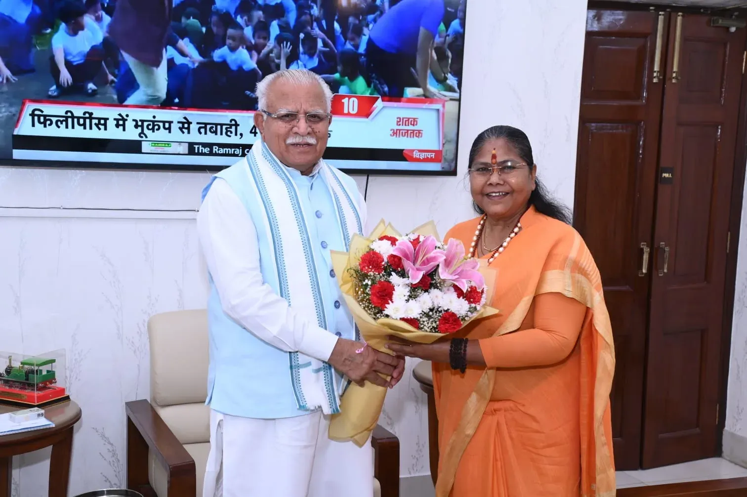 Power Minister Khattar Meets NCBC Chief Sadhvi Niranjan Jyoti