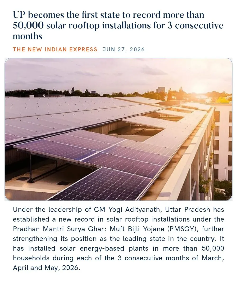 Pralhad Joshi Hails UP as First State to Log 50,000+ Solar Rooftop Installs for 3 Months