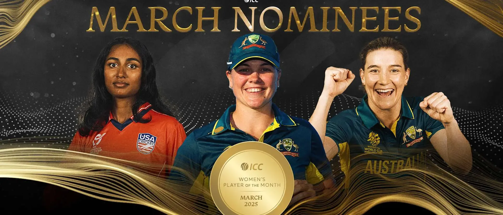 Sutherland, Voll, and Prasad Up for ICC Women's Player of the Month in March