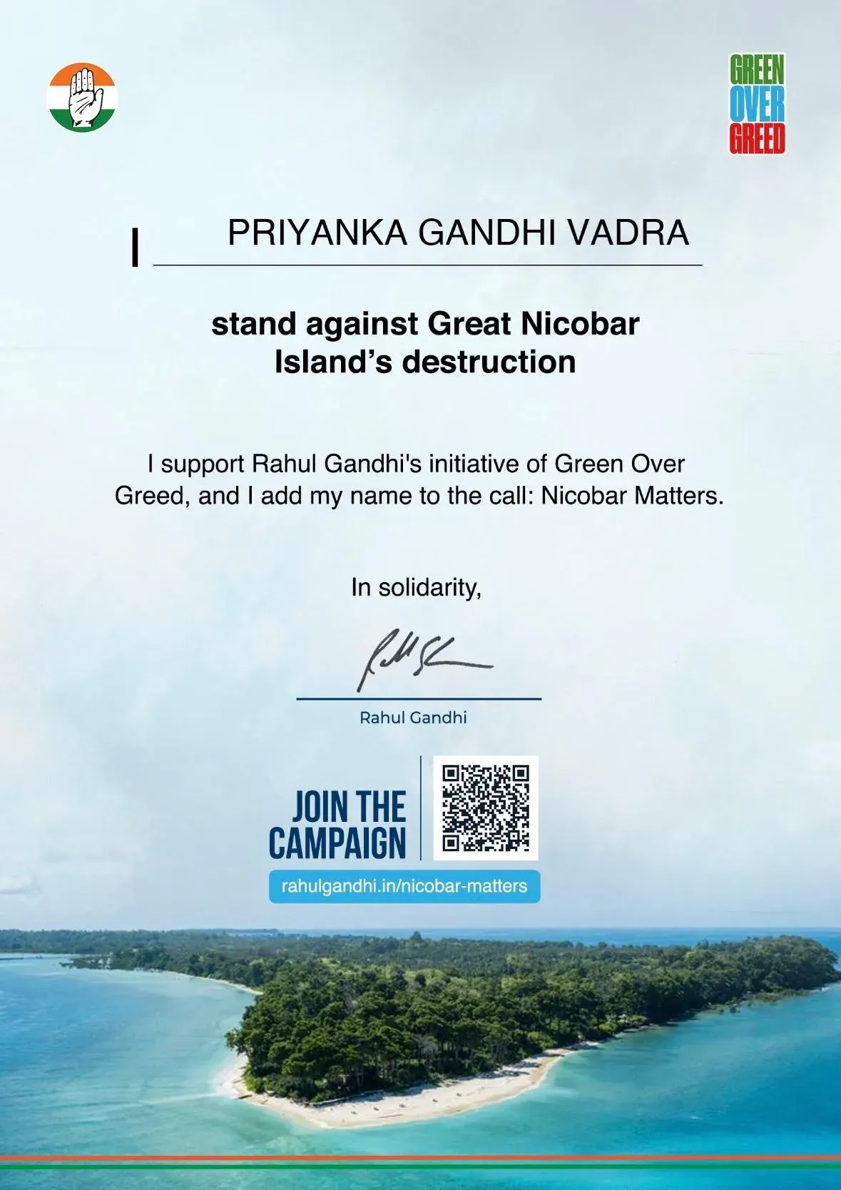 Priyanka Gandhi backs petition to protect Andaman & Nicobar