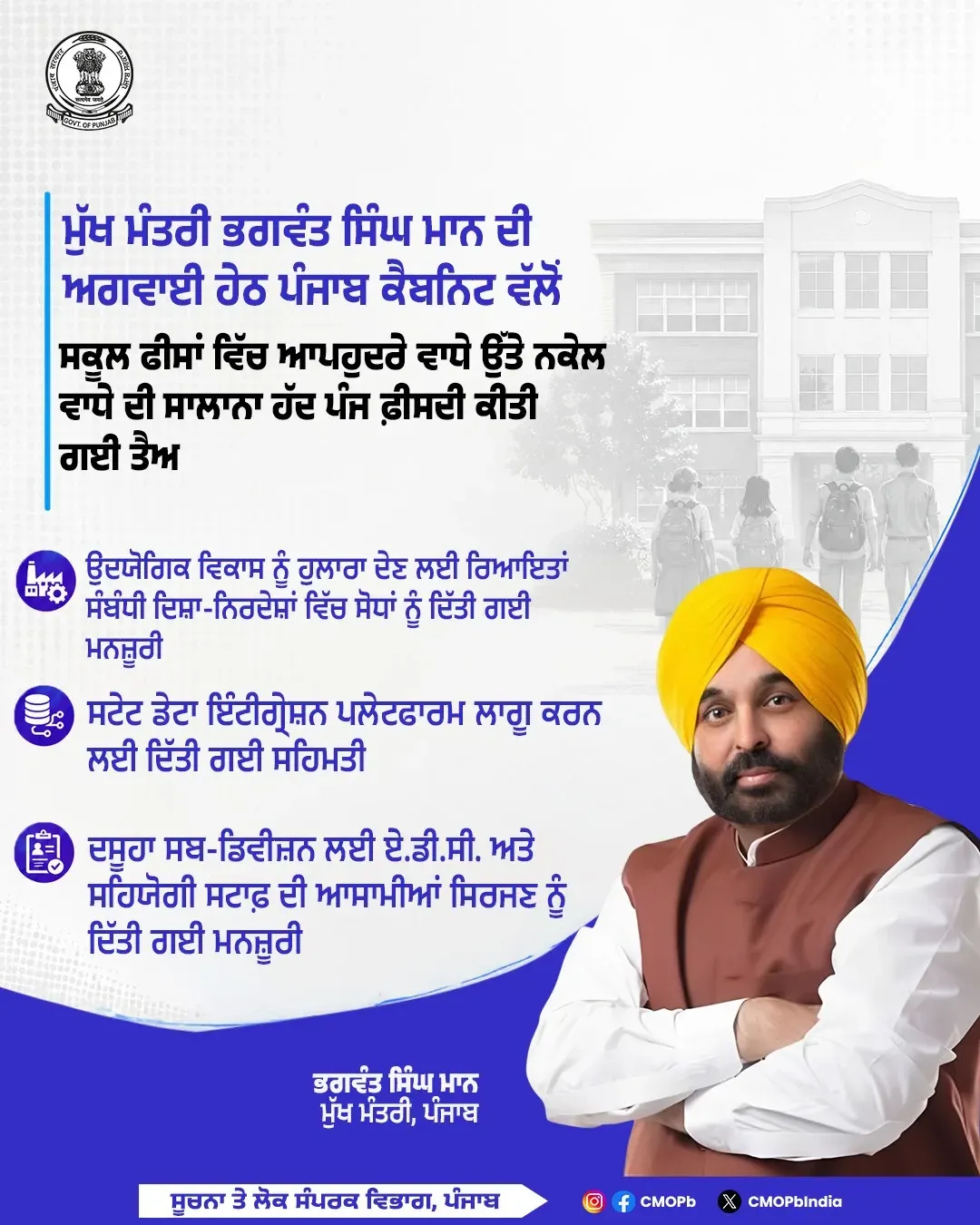 Punjab Cabinet OKs School Fee Ordinance, SDIP Under CM Mann